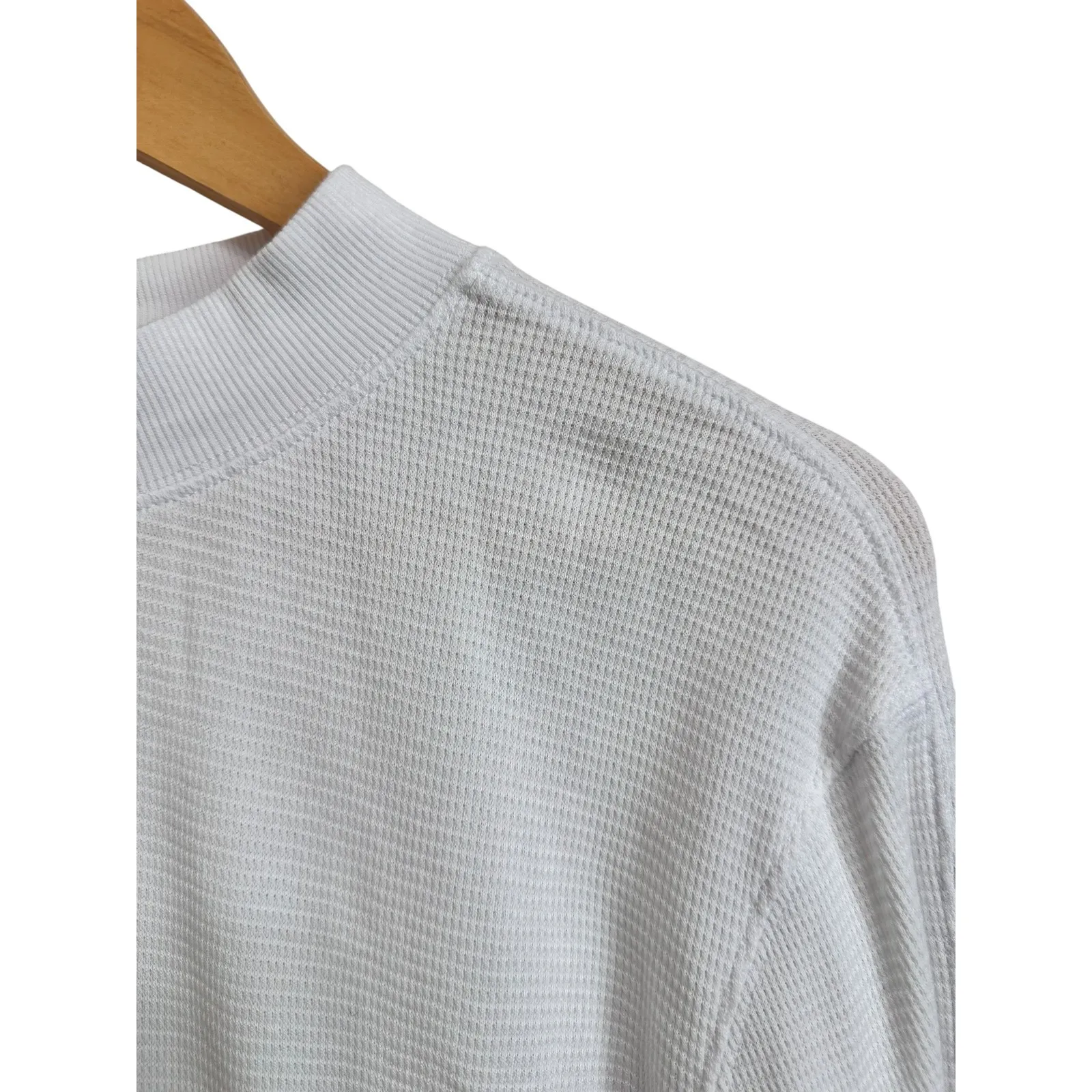 MONROW Women's White Waffle Knit Mock‎ Neck Long Sleeve Pullover Top size Small - Image 2