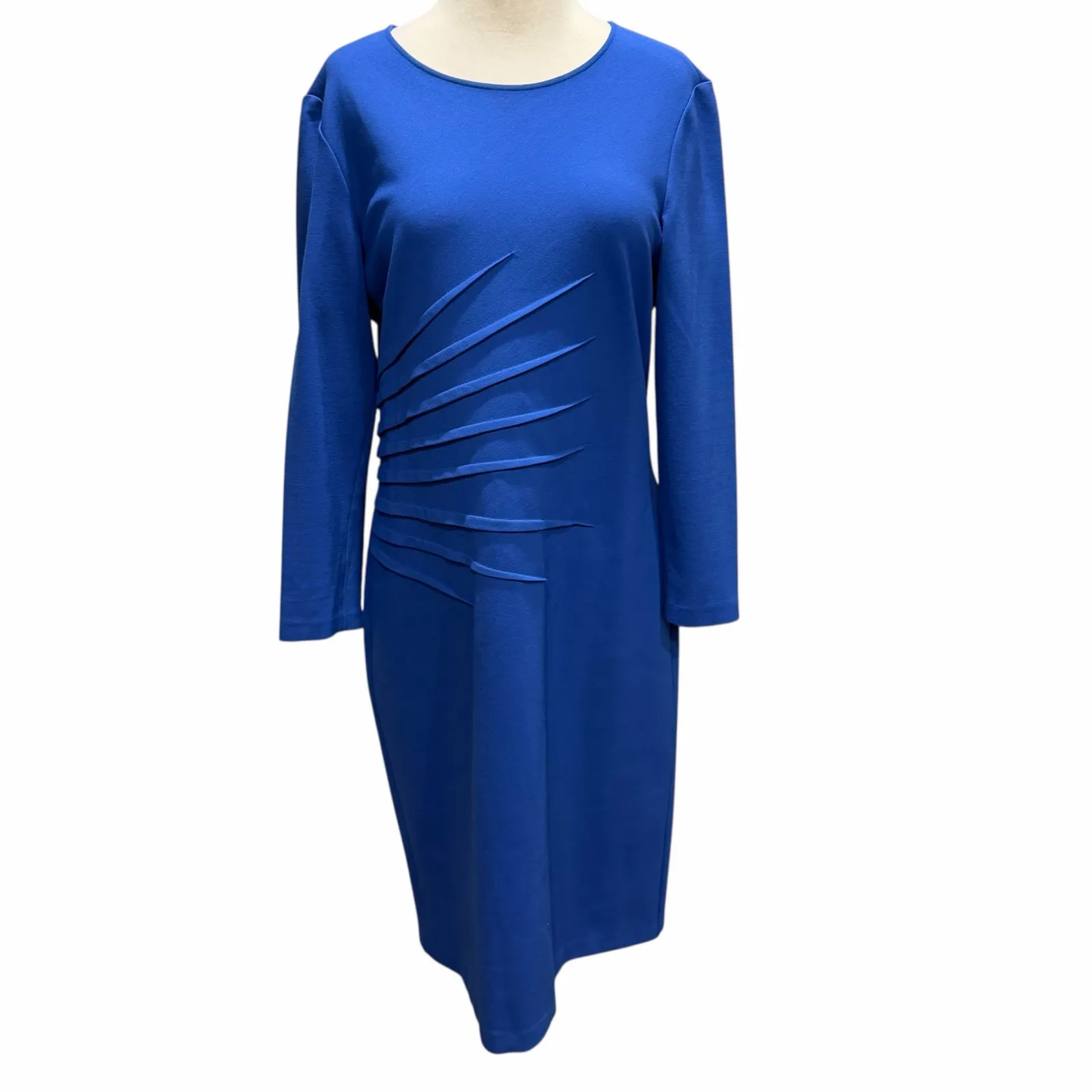 Armani Collezioni Vestito Dress 14 Blue Stretch Fitted Timeless Quiet Luxury - Image 2
