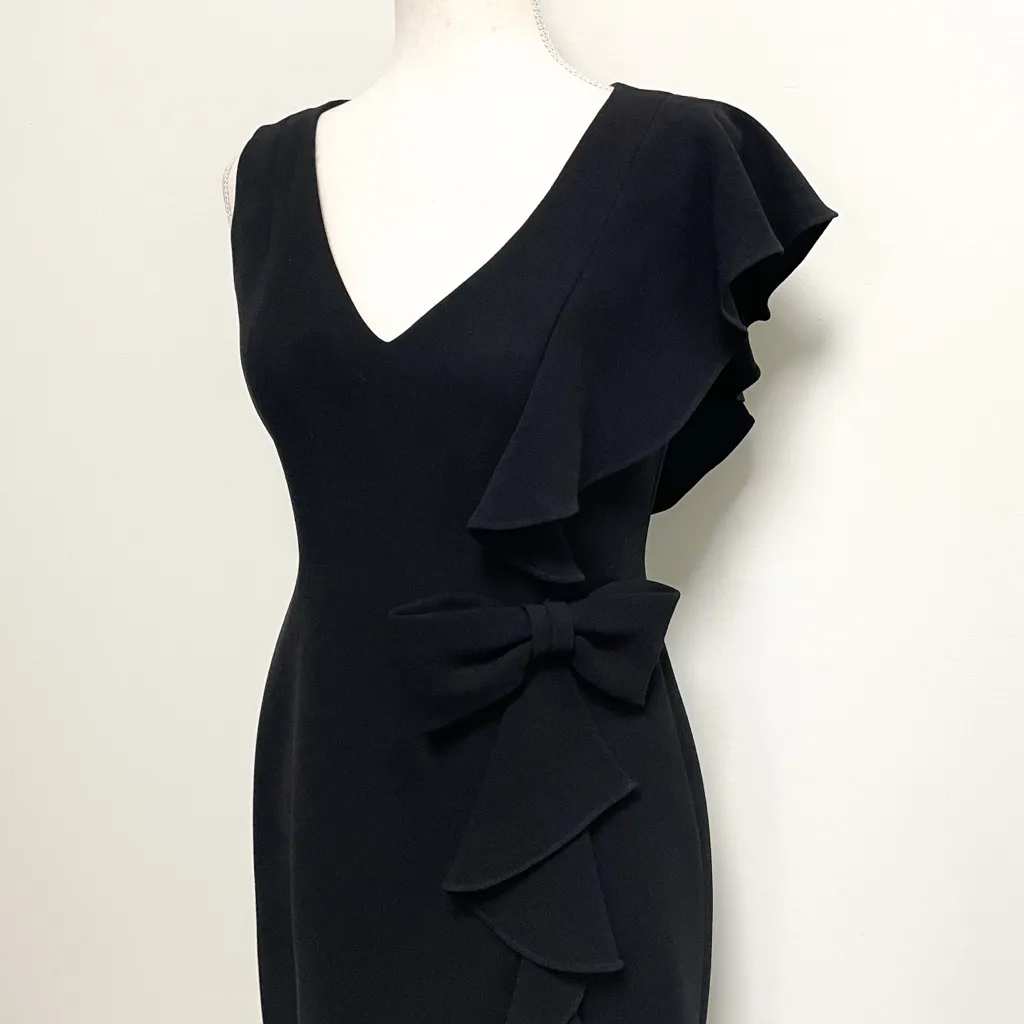 Rickie Freeman Teri Jon V Neck Ruffle Bow Dress Black Size 4 - Image 3