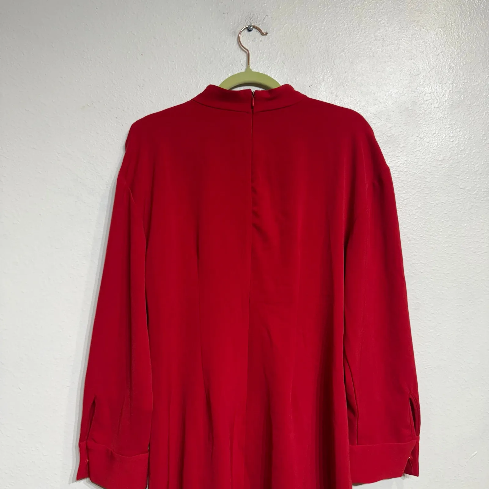 Zara Red Pleated Mock Neck Long Sleeve Mini Dress Sz L - Image 9
