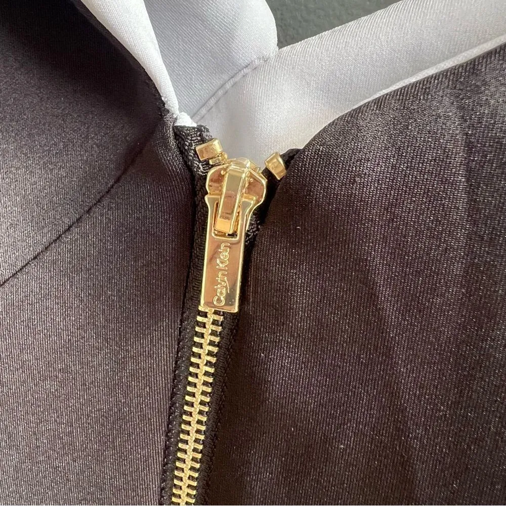 Calvin Klein Black Asymmetrical Neckline Dress Size 8 Black and White Zip Back - Image 8