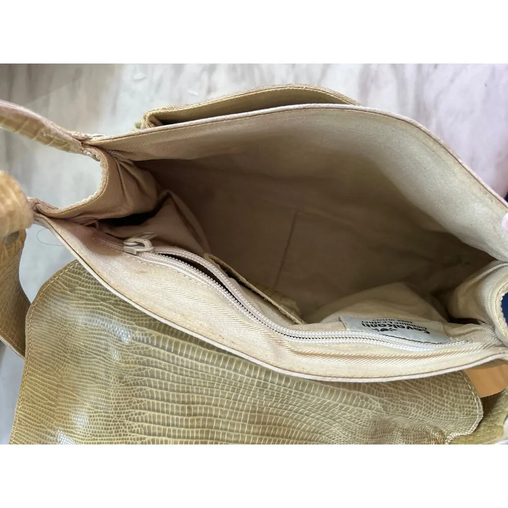 Vintage Cavalcanti Butter Yellow Studded Embossed Croc Baguette Shoulder Bag - Image 5