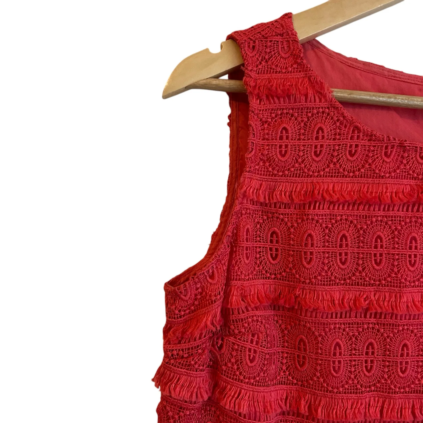 Talbots Women Top 6P‎ Coral Boho Crochet Fringe Tiered Cottagecore Girly Beachy - Image 9