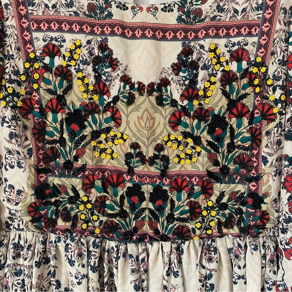 Anthropologie Far Fields Beaded Midi Dress Bhanuni by Jyoti size 2 Cream - Image 12