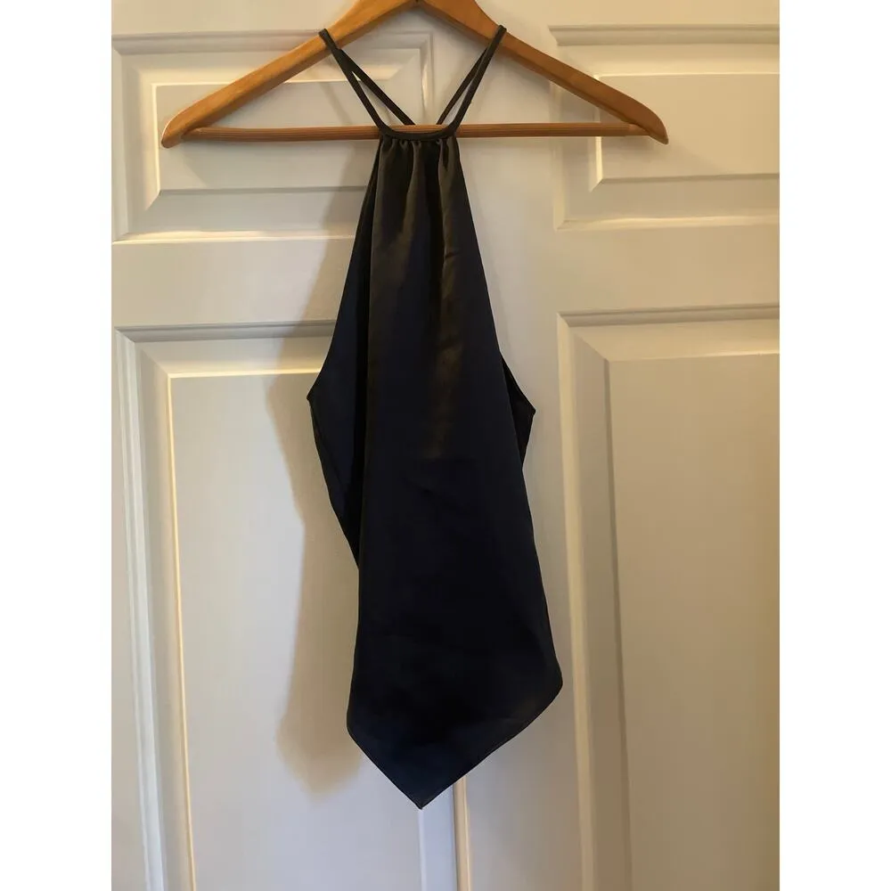 RACHEL ZOE Satin Halter Top with Bandana Hem Size Small S Black - Image 5