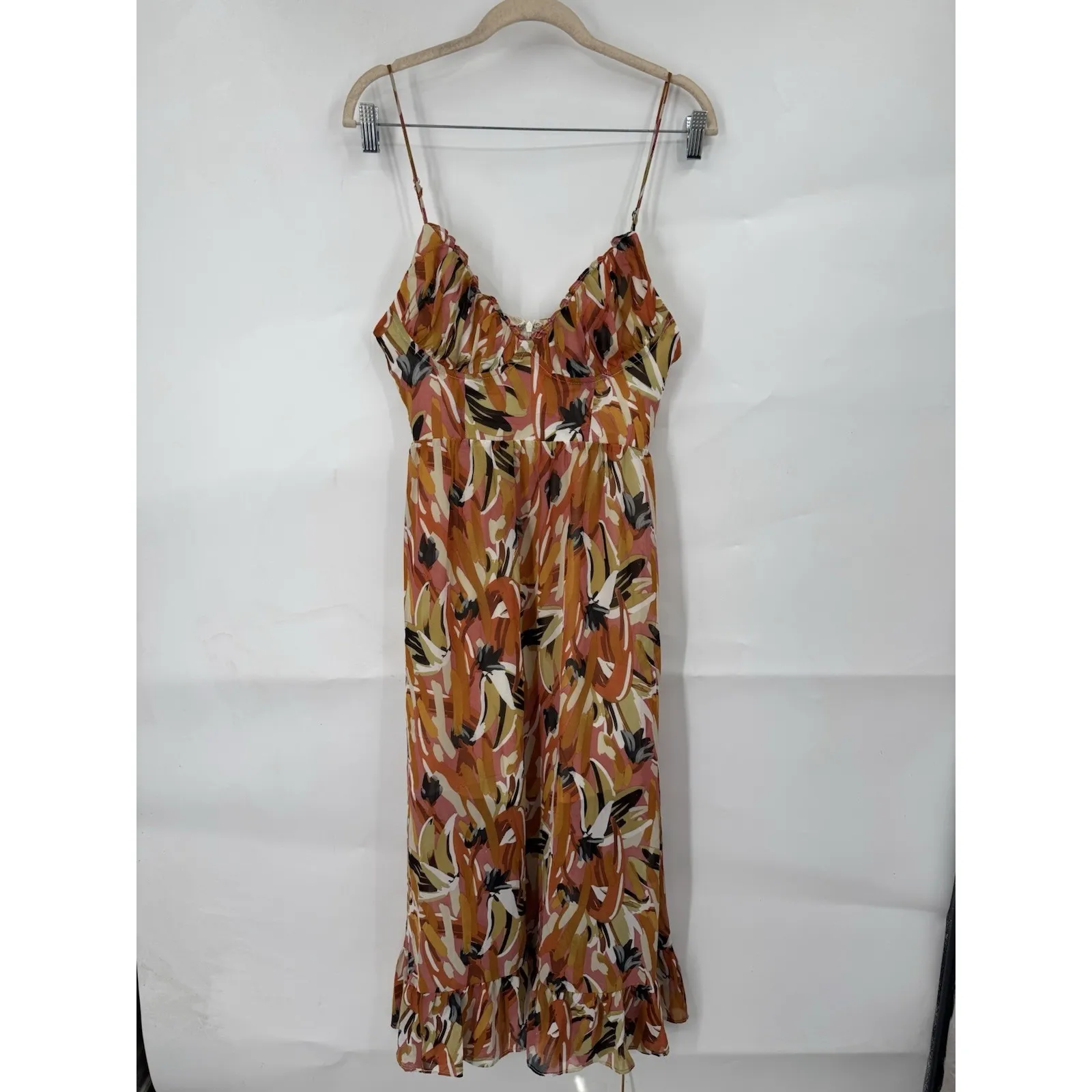 Indikah Babydoll Swing Midi Dress Women Medium Orange Milkmaid Coquette Preppy - Image 2