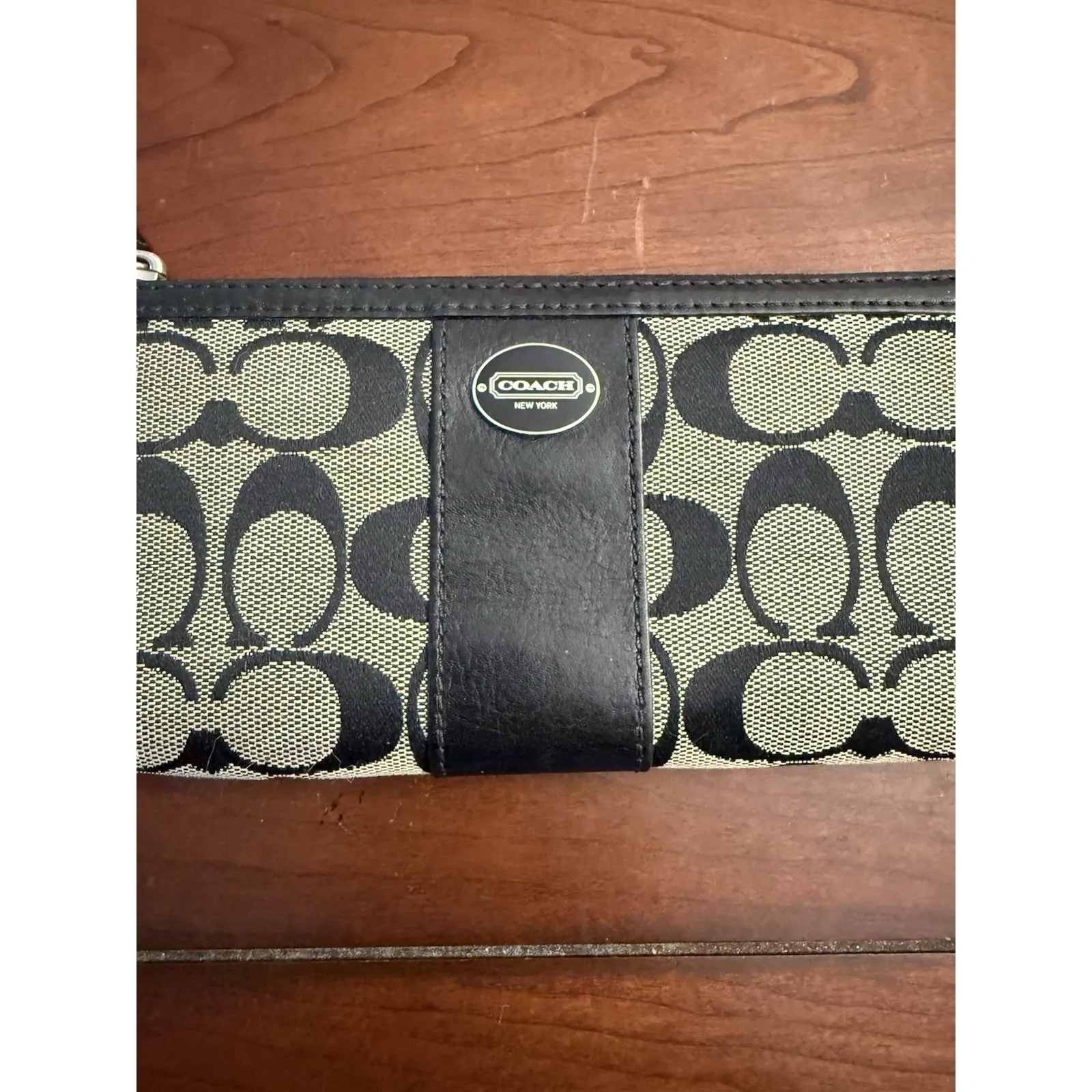 Coach Signature Stripe Black Zip Top Wristlet‎ Wallet - Image 2