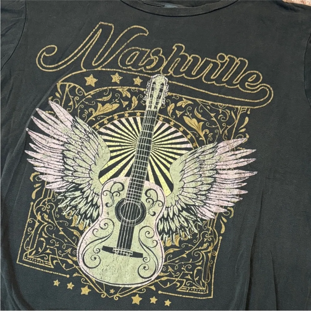 ARULA Nashville Black Tee with Guitar and Wings Size undefined - Image 3