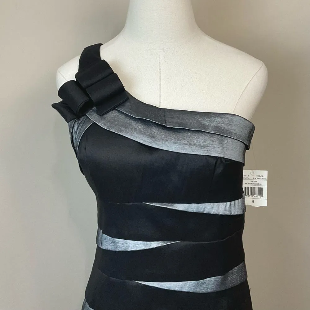 Scarlett One Shoulder Cocktail Dress Black And Silver Sleeveless Sz 8 NWT Social - Image 3
