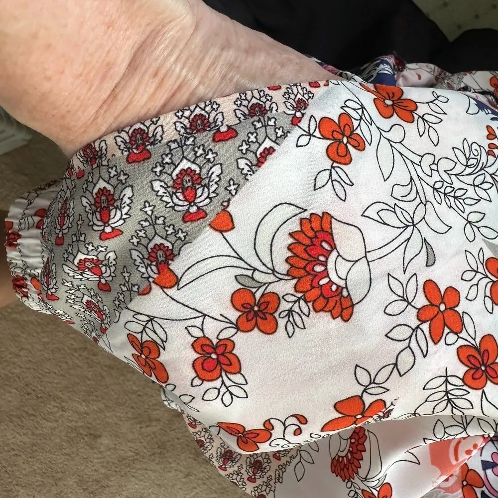 Womens Patchwork Blue White and Pink Tiered Maxi Skirt Size Small Boho Hippie - Image 5