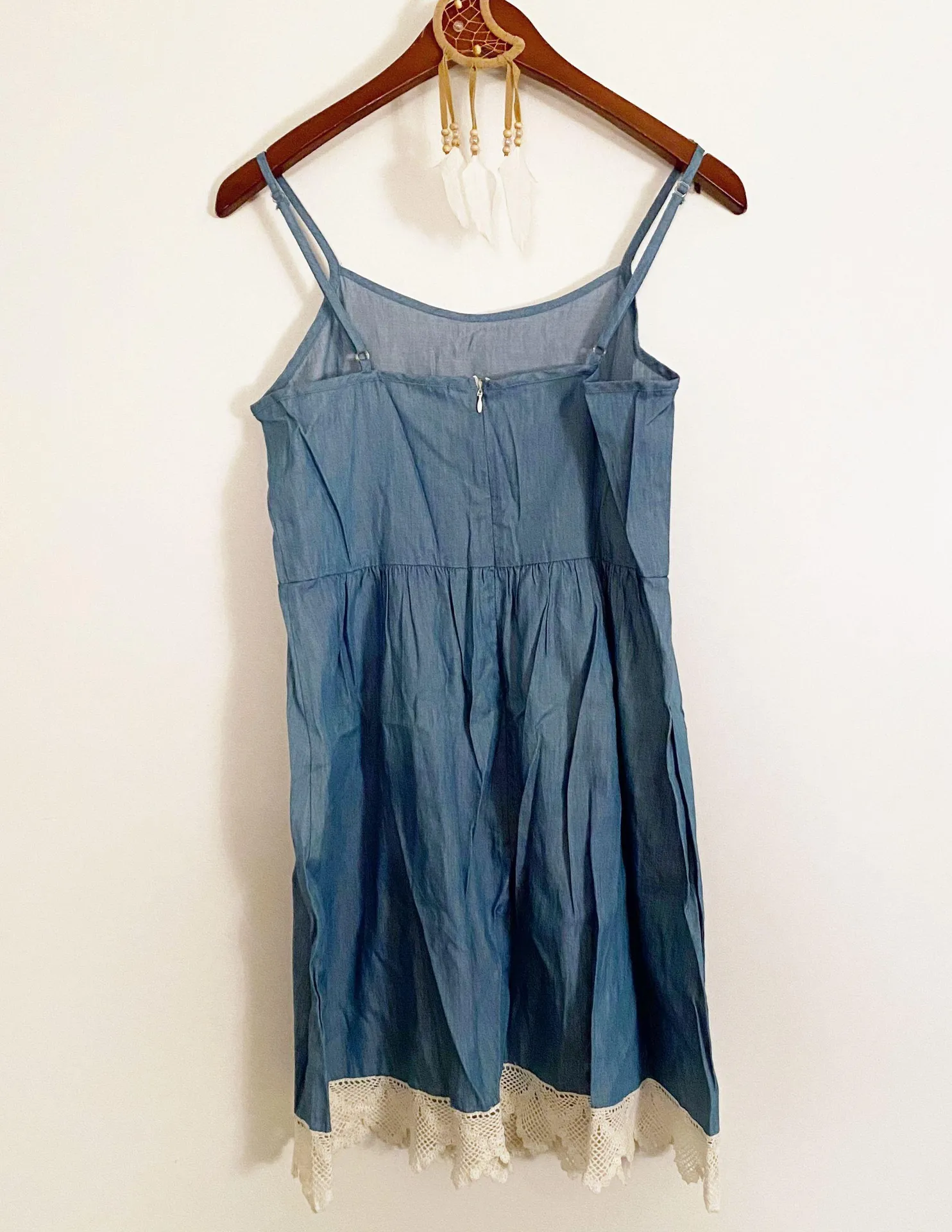 Chambray Crochet Boho Dress Blue - Image 2