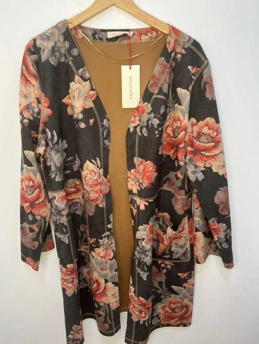 NWT  Solitaire Floral Faux Suede Open Front Jacket Duster Kimono - Image 6