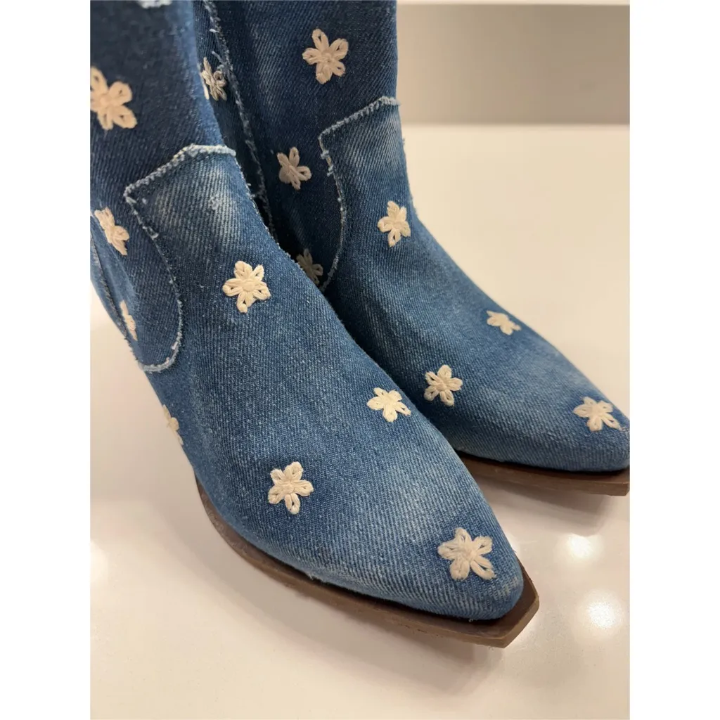 Sundance Daisy Denim Sojourner Boots Blue Size 6 - Image 7