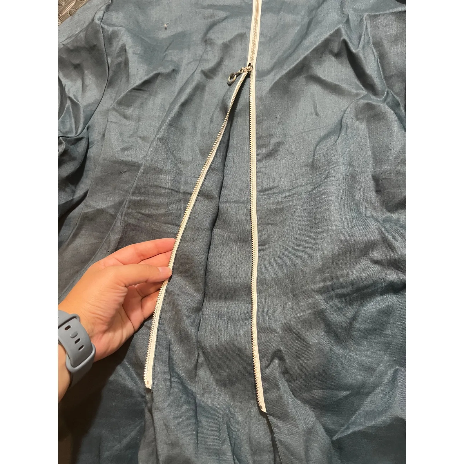 IC by Connie K Jacket Large Blue Linen button front boho back zip‎ lagenlook - Image 7