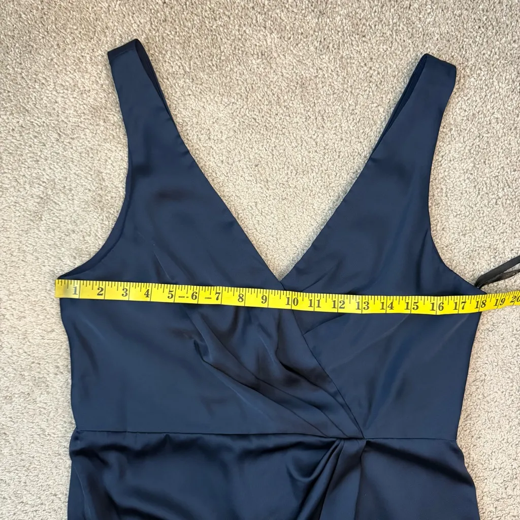 After Six 6864‎ Faux Wrap Whisper Satin Maxi Dress Gown Midnight Navy 14 - Image 6