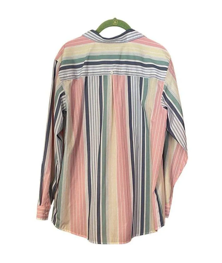 The Tog Shop Women's Oversized Long Sleeve Button Front Striped Blouse Large - Image 7