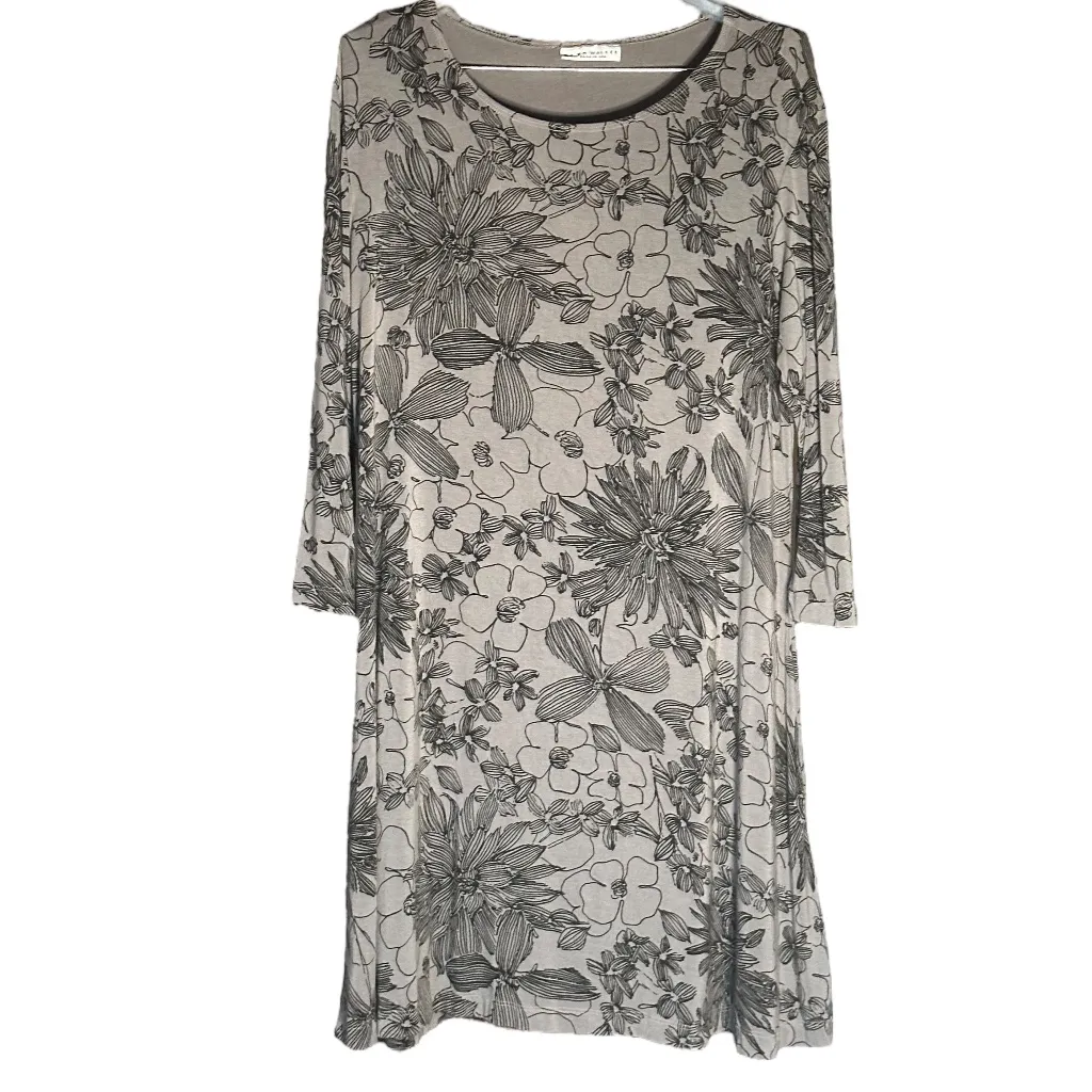 Bryn Walker Irys‎ Black and Grey Stretch Jersey Floral Dress Sz XL - Image 3