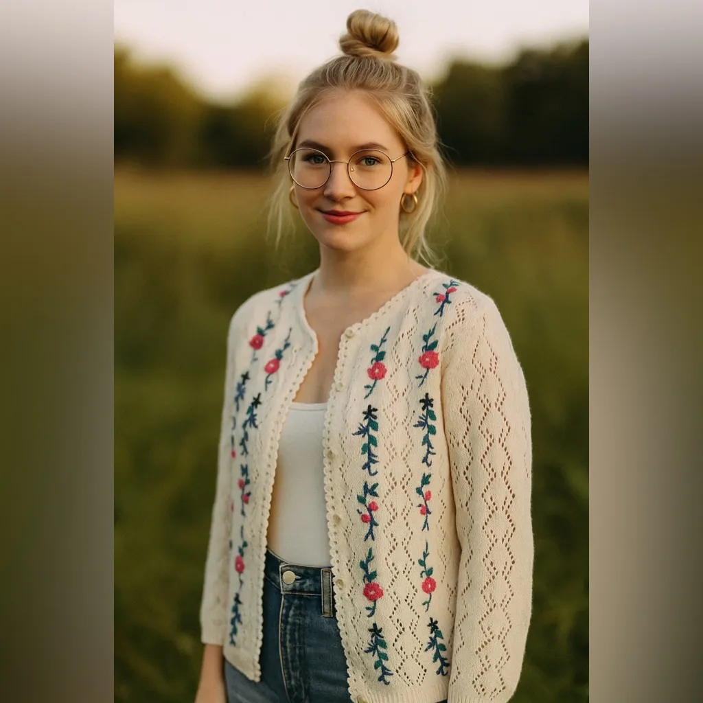 Floral Embroidered Cardigan Pink Size M - Image 2