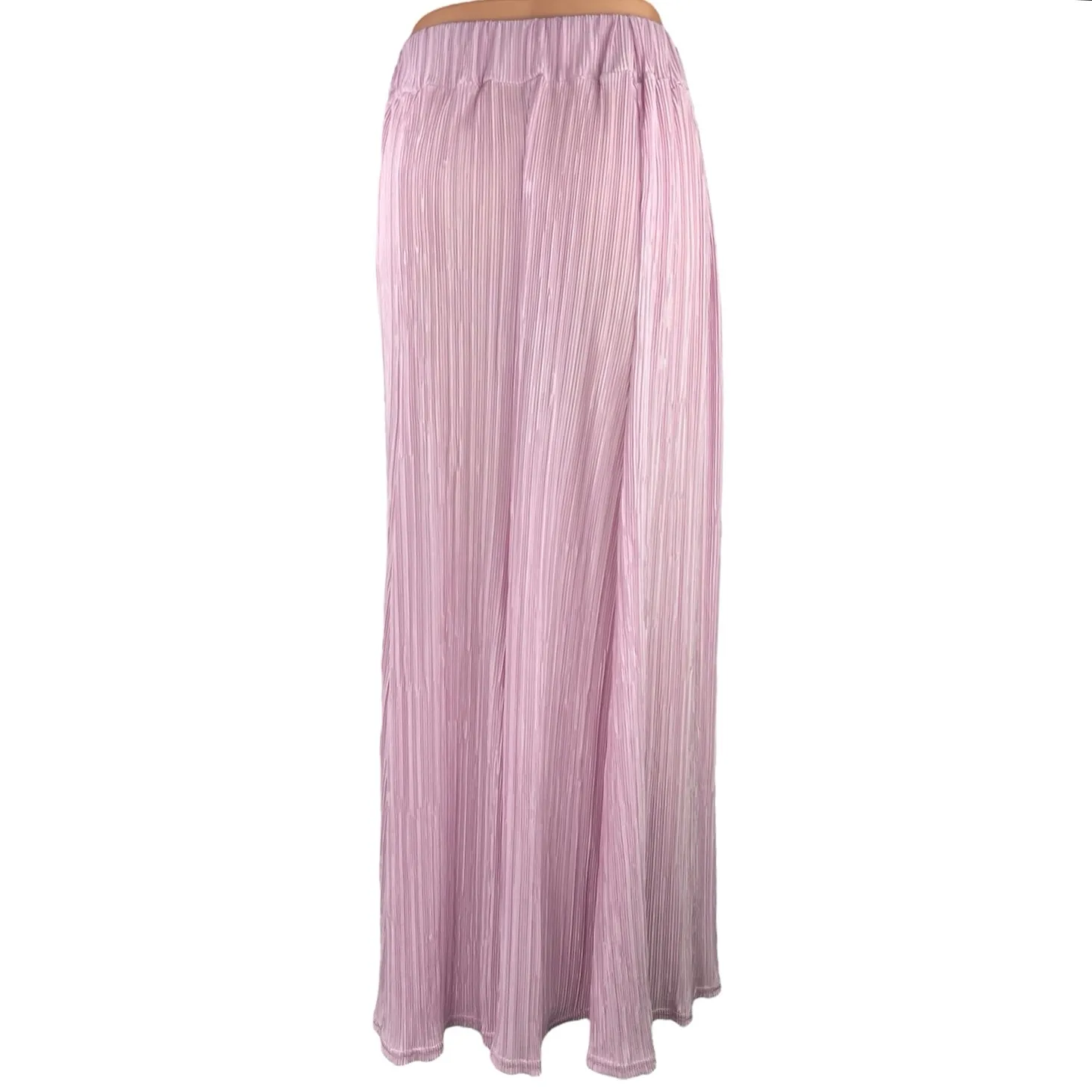 PinkyOtto Pink Elastic Waist High Waist Pleated Straight A-Line Maxi Skirt Sz S - Image 3
