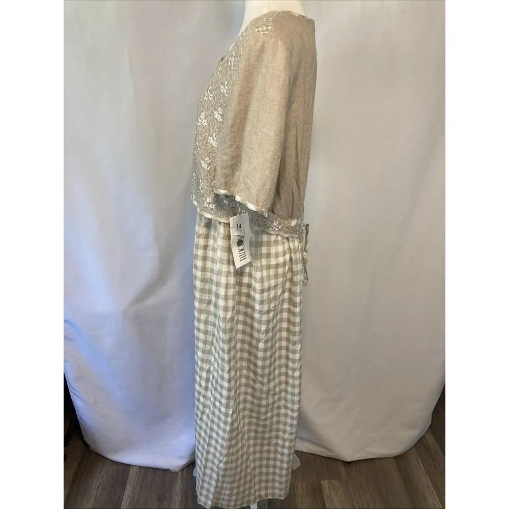Vintage Plaza South Dress Women’s 14 Cottage Core Gingham Embroider Prairie NEW White - Image 5