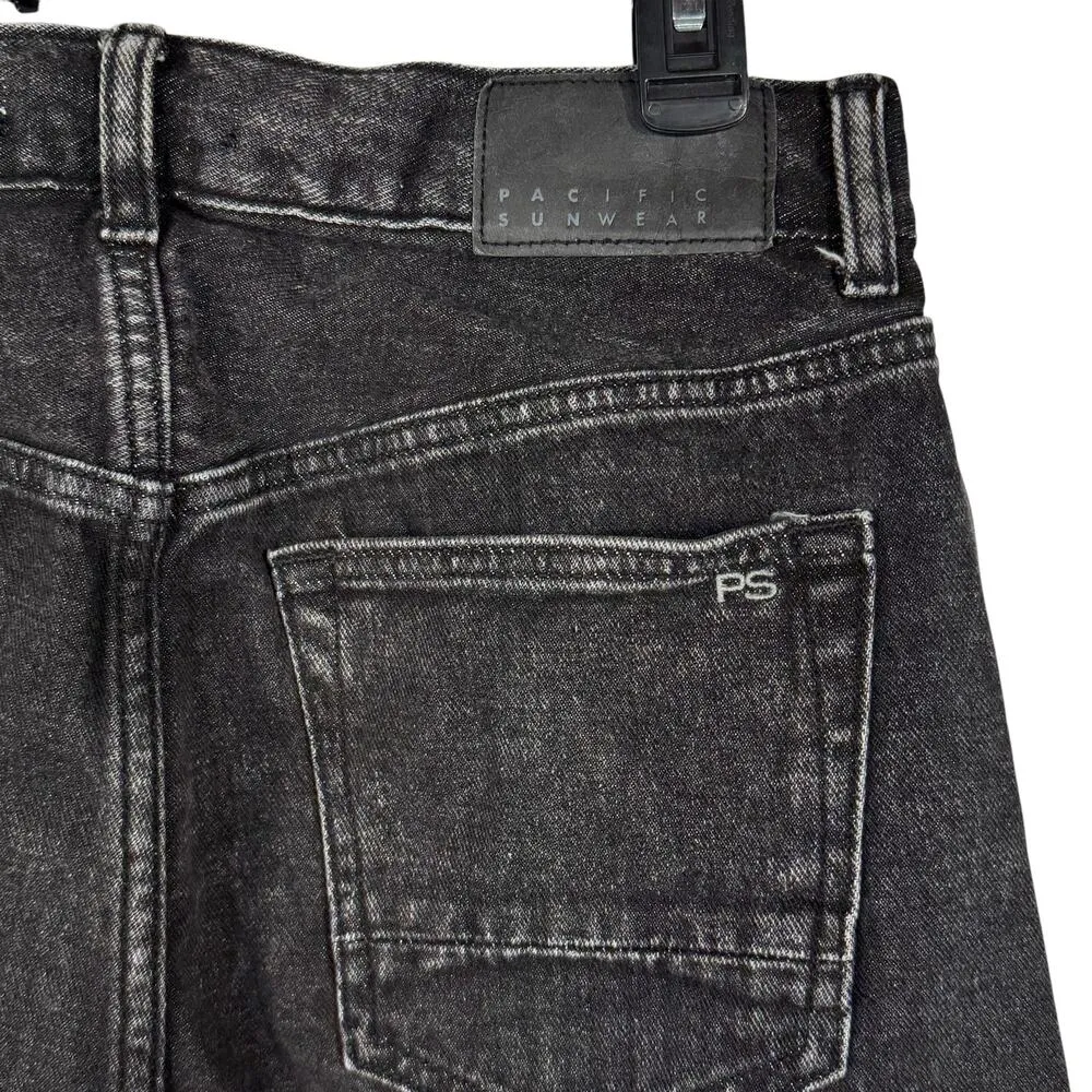 Pacsun SZ 30 Vintage Loose Crop Jeans Button-Fly Hi-Rise Seamed Leg Frayed Black - Image 7