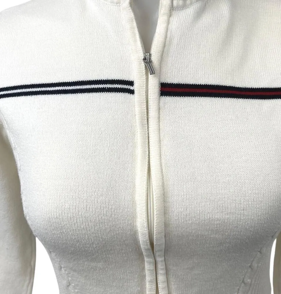 Tommy Hilfiger White Full Zip Knit Mock Neck Long Sleeve Sweater Jacket Top S - Image 3
