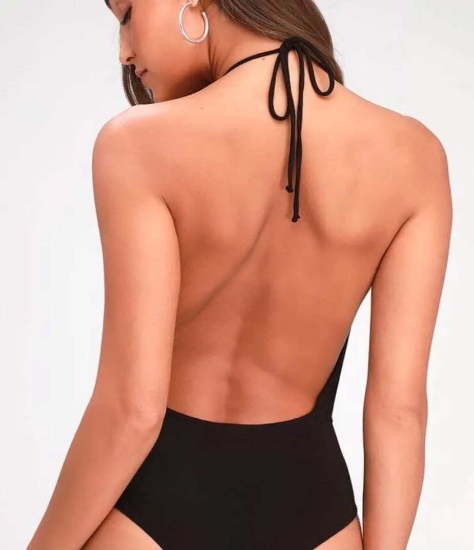 Lulus Black Backless Halter Bodysuit - Image 4