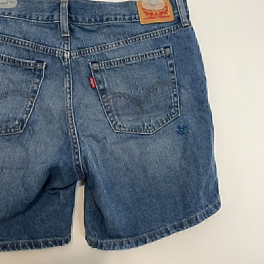 LEVI'S LEVIS Classic Shorts Dark Wash Embroidered Daisy Floral Denim Jean Shorts - Image 11