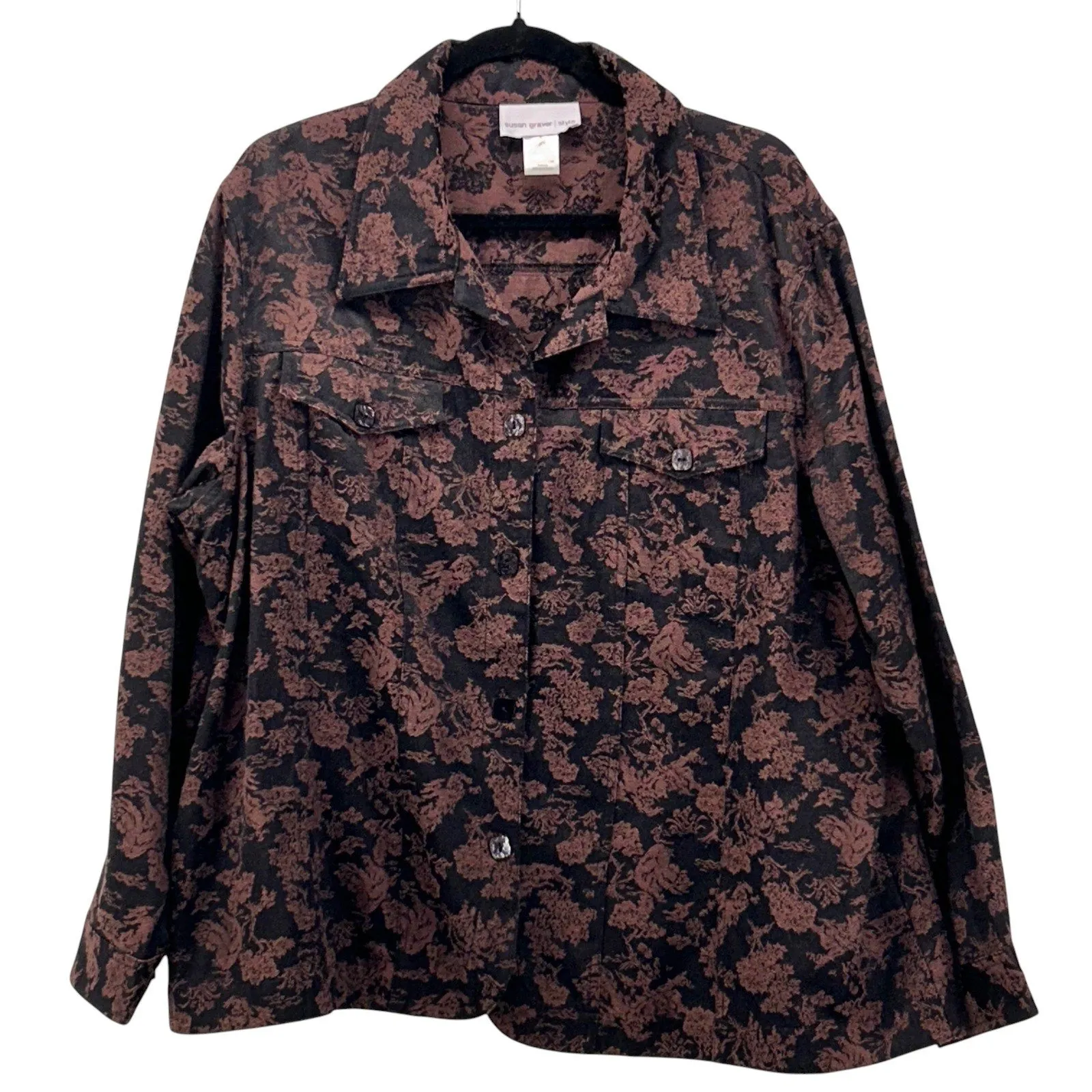 Susan Graver Womans Blazer Jacket Size 2x Dark Florals Romantic Jacquard - Image 1