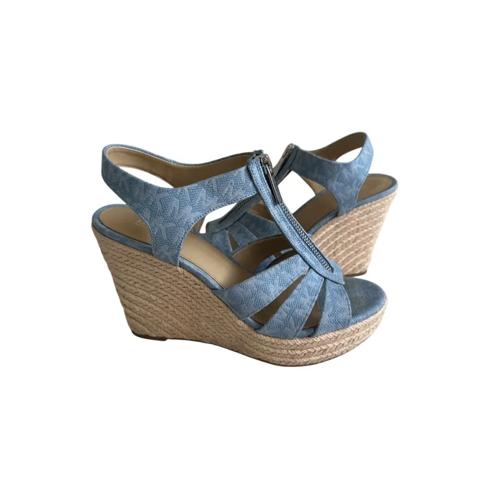 MICHAEL KORS Light Blue Logo Espadrilles Wedges Size 6.5 - Image 3