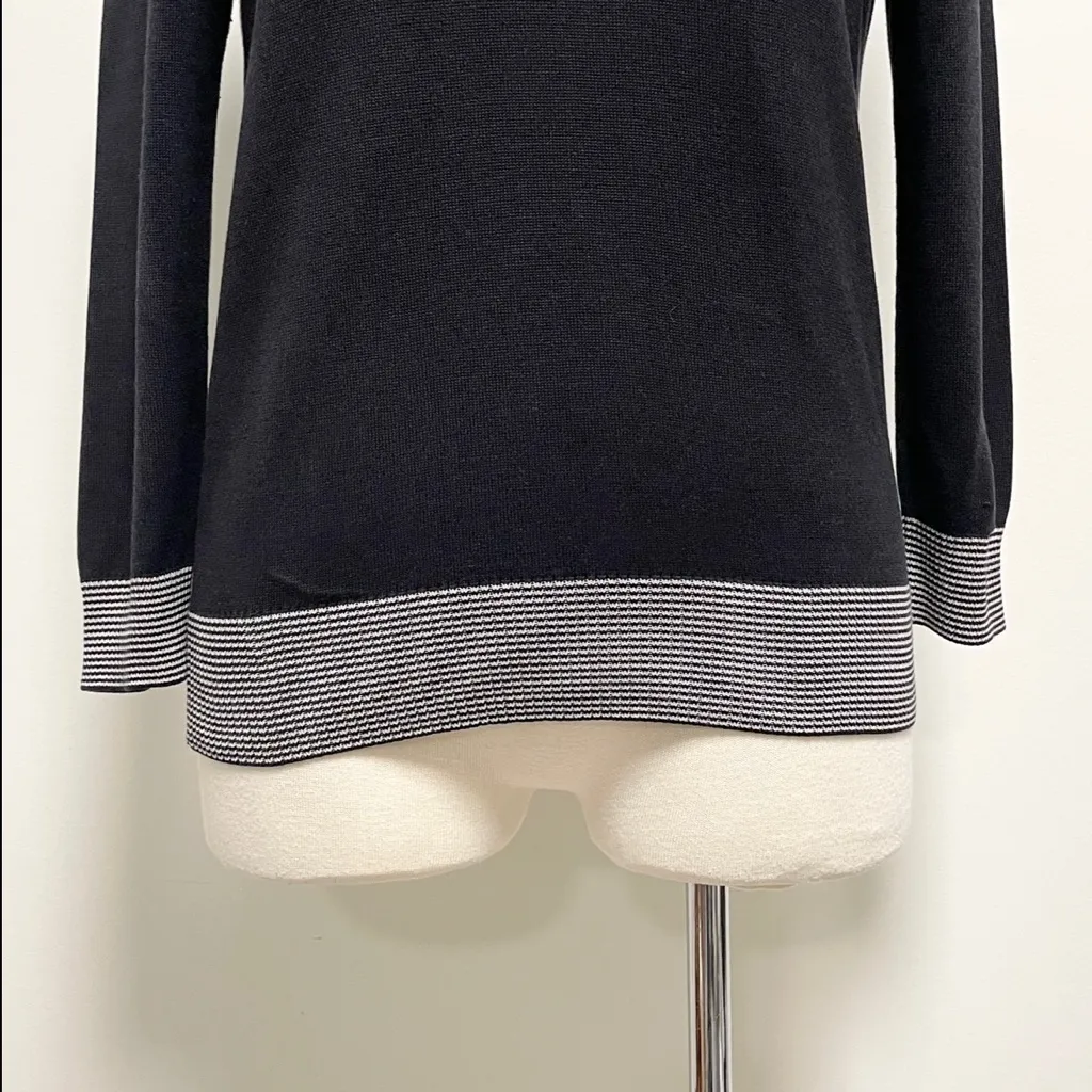 Brooks Brothers Black Gray Knit Silk Top Blend Large Stripe 3/4 *Runs Small - Image 3