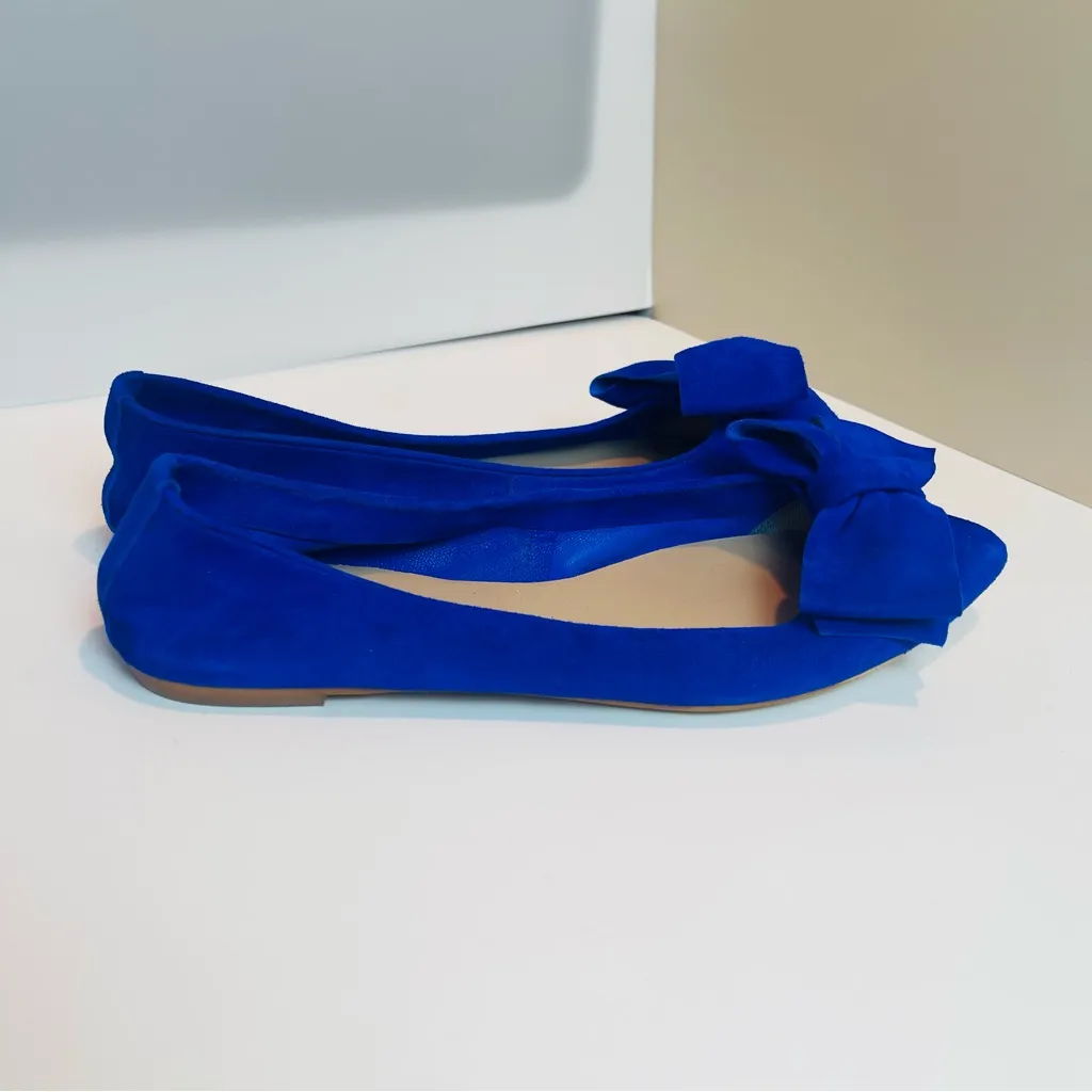 Mercanti Fiorentini Royal Blue Suede Leather Bow Flats 7.5 Italy Ballet Shoes - Image 6