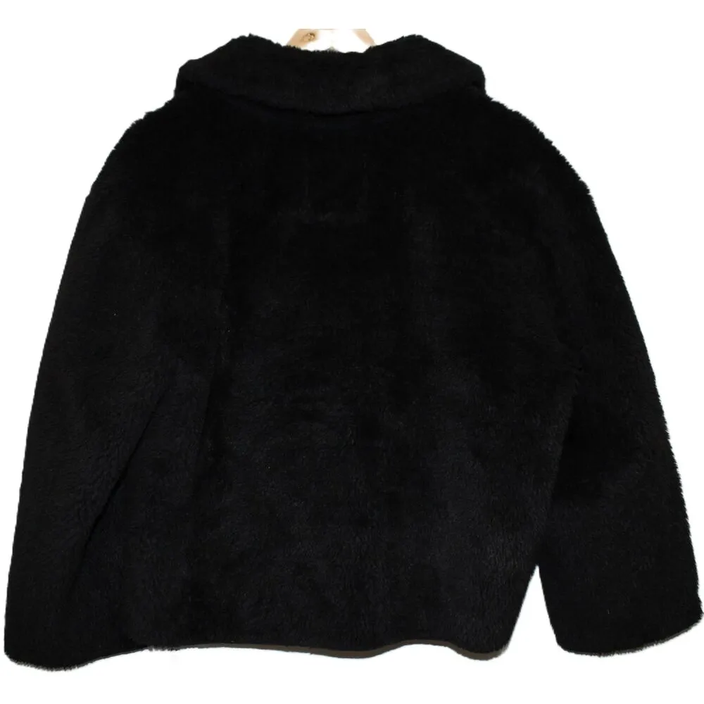 Womens Abercrombie & Fitch Black Zip Faux Fur Teddy Jacket Short Coat Size Small - Image 2