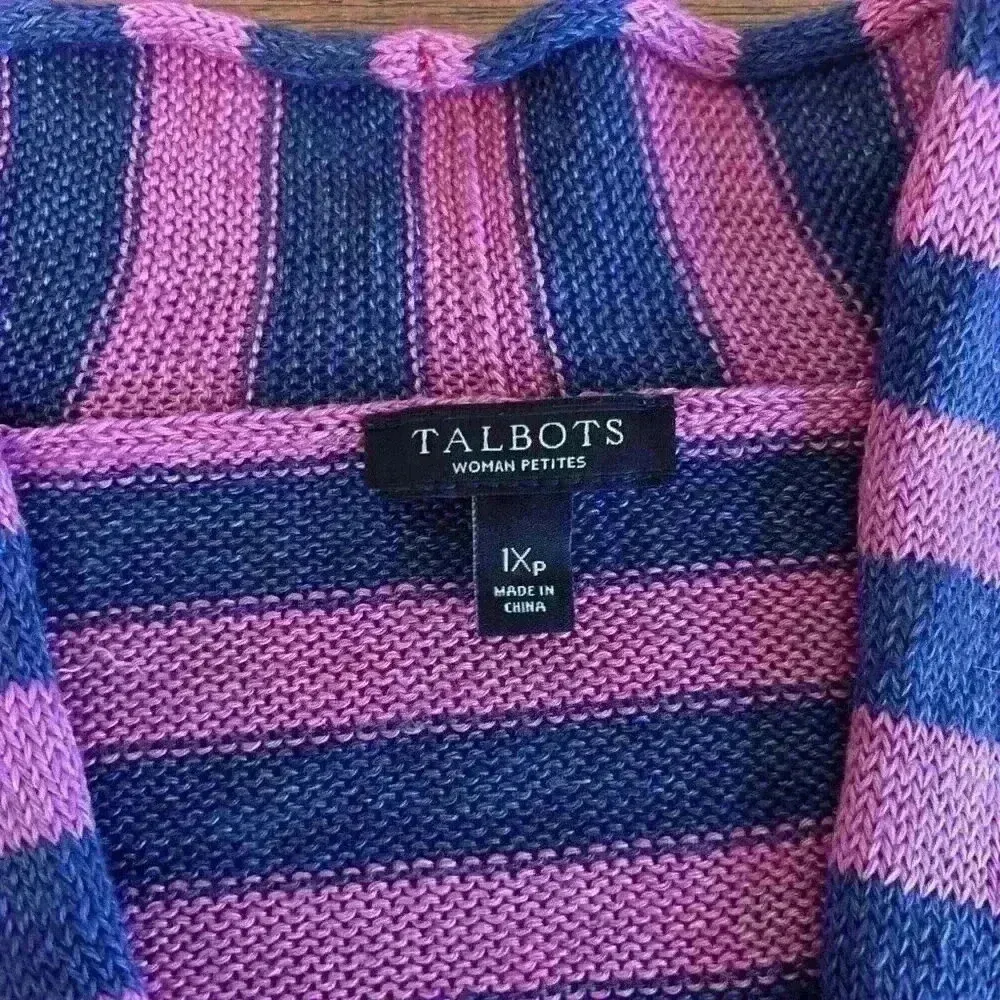 TALBOTS Pink & Blue Stripe Linen Knit Long Sleeve Open Cardigan Sweater Size 1Xp - Image 10