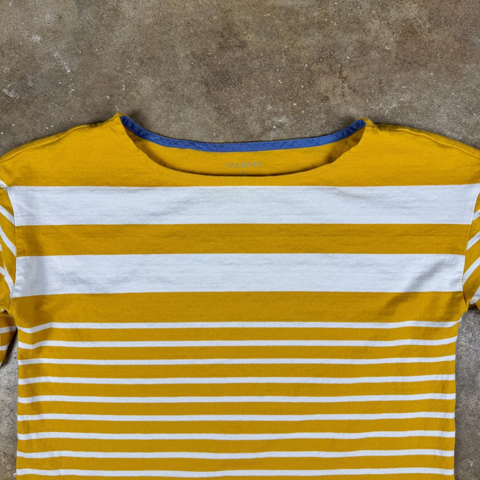 Talbots Women’s Striped Boatneck Long‎ Sleeve Top M Mustard Yellow White Cotton - Image 4