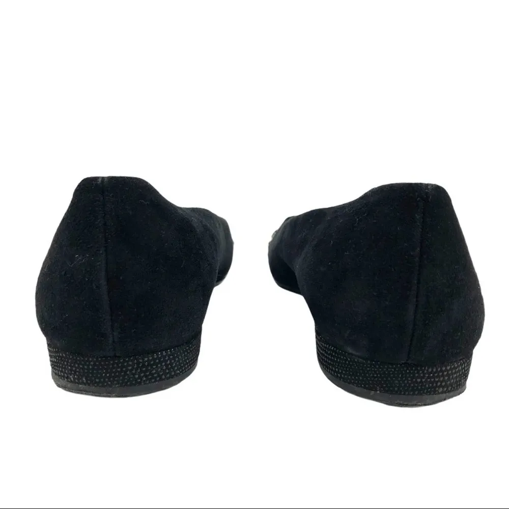 Stuart Weitzman Legacy Cap Toe Ballet Loafers Flat Black Suede Chain Accent  6 - Image 16