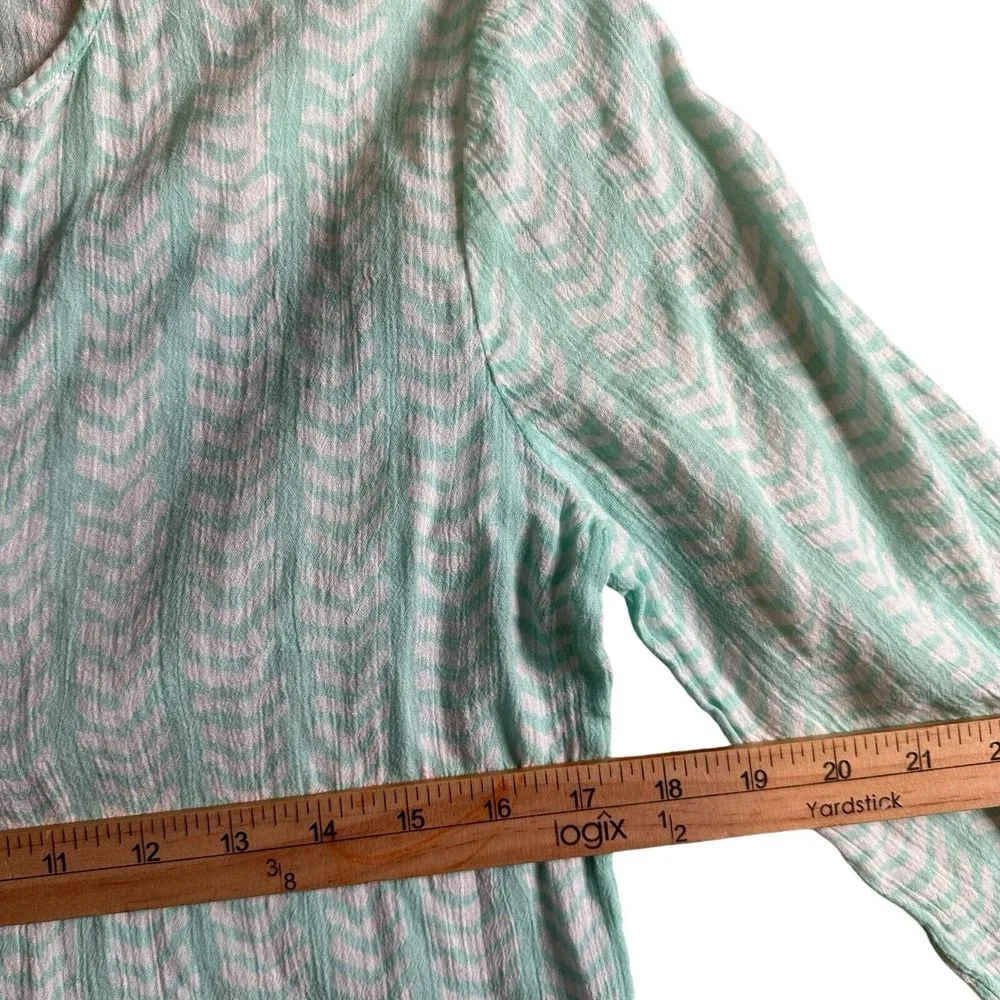 J. Crew Crinkle Tunic Top Size XS Green White V‎ Neck BOHO Coastal Beach - Image 6