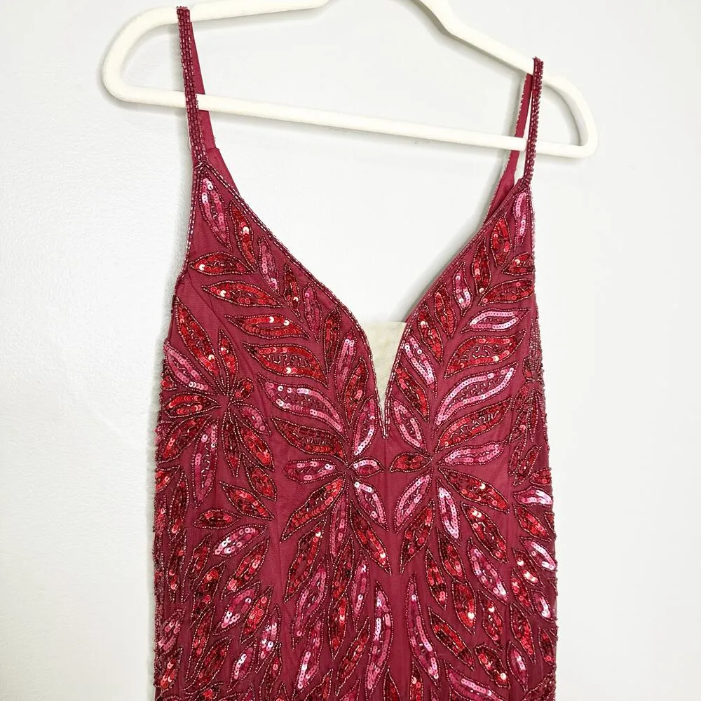 Mac Duggal 5107 Burgundy Red Embellished Leaf Plunge Evening Gown 12 NEW $498 - Image 4