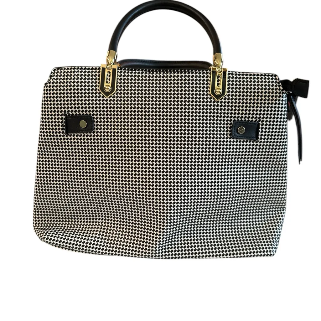 Gianni Bini Black & White Geometric Dot Structured Satchel with Gold Hardware - Image 3