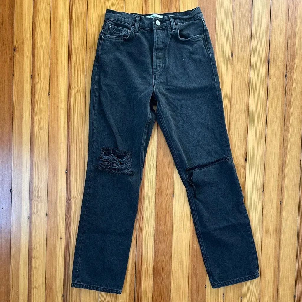 Reformation Cynthia High Rise Straight Jeans in Lagoon Destroyed Wash Size 26 - Image 2