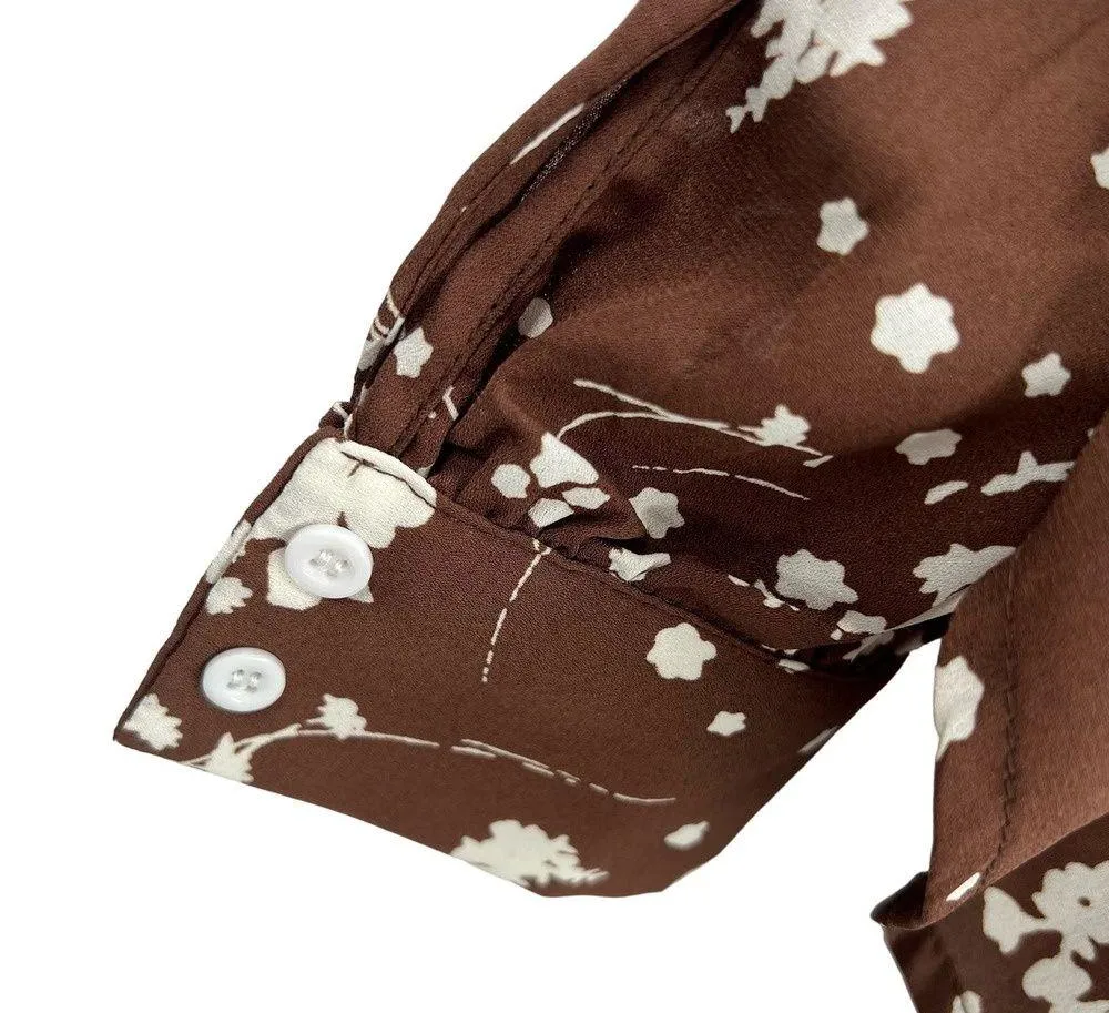 Bohme Brown Floral Lightweight Blouse Small - Image 3