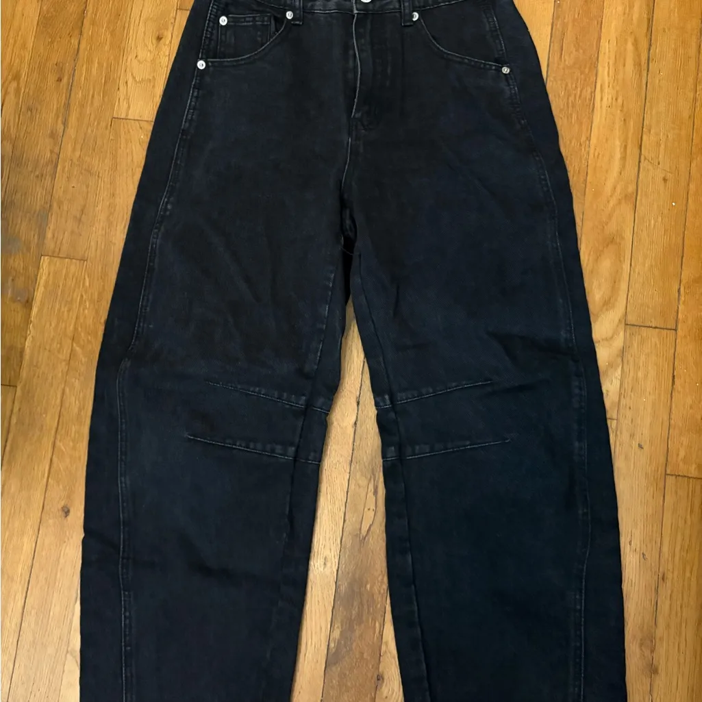 GREAIDEA Mid Rise Barrel Jeans for Women Wide Leg Mid Waist Black - Image 2