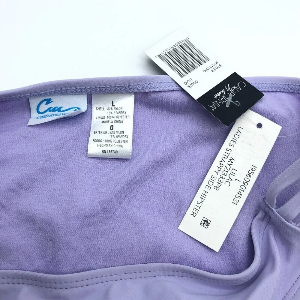 California Waves Strappy Side Hipster Bikini Bottoms Cutouts Lilac Purple L - Image 4