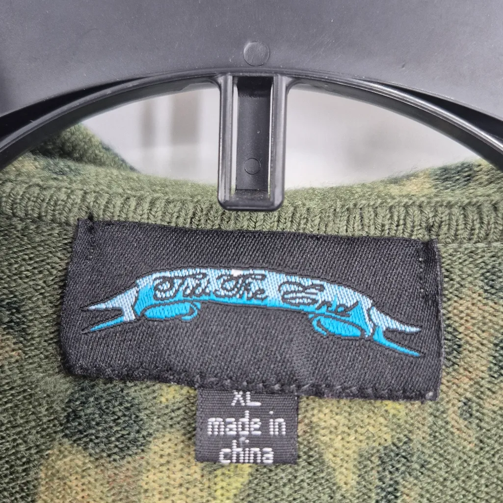 "Til The End" Floral Leopard Print Hoodie Sweatshirt Size XL Green - Image 3