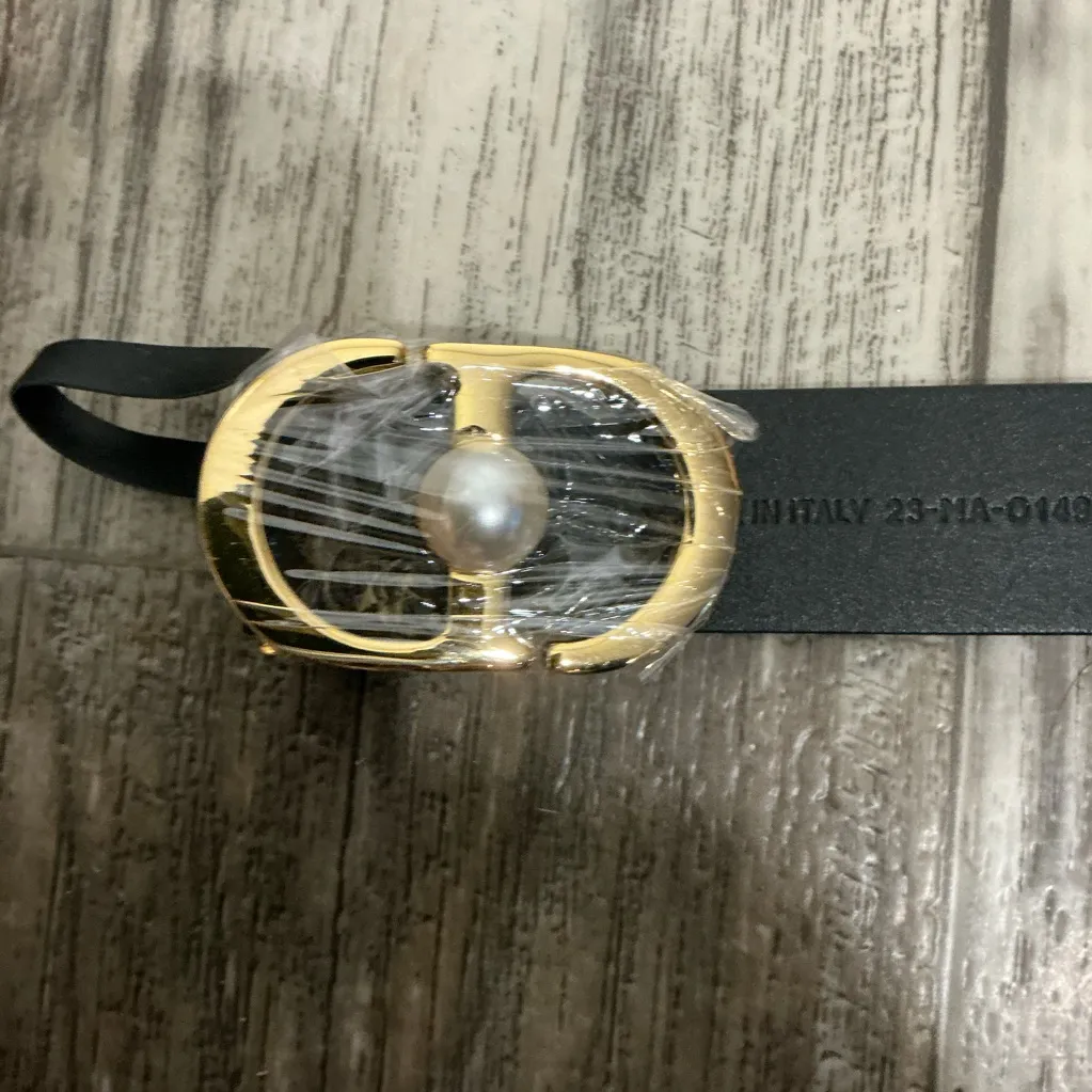 Dior Black Leather Belt with Gold Buckle and Pearl 38 inches - Image 14