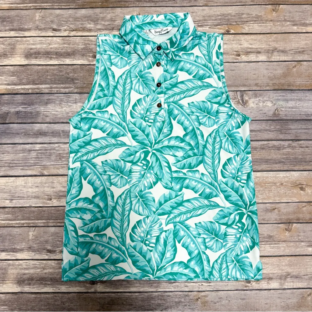 Kenny Flowers White Green Whos Your Caddy Palm Leaves Bora Sleeveless Polo Med - Image 5