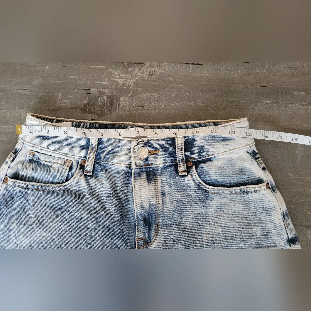 P A C S U N Hi-Rise Festival Acid Wash Raw Hem Jean Shorts Size 24 - Image 5