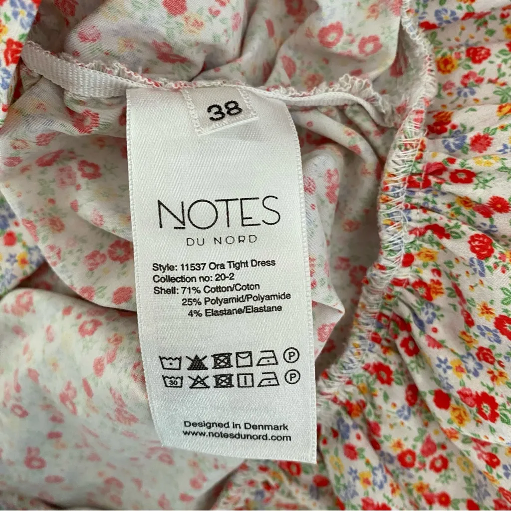 Notes Du Nord Ora Tight Dress Ruched Sides Ditsy Floral Cream size 38 US 6 Red - Image 7