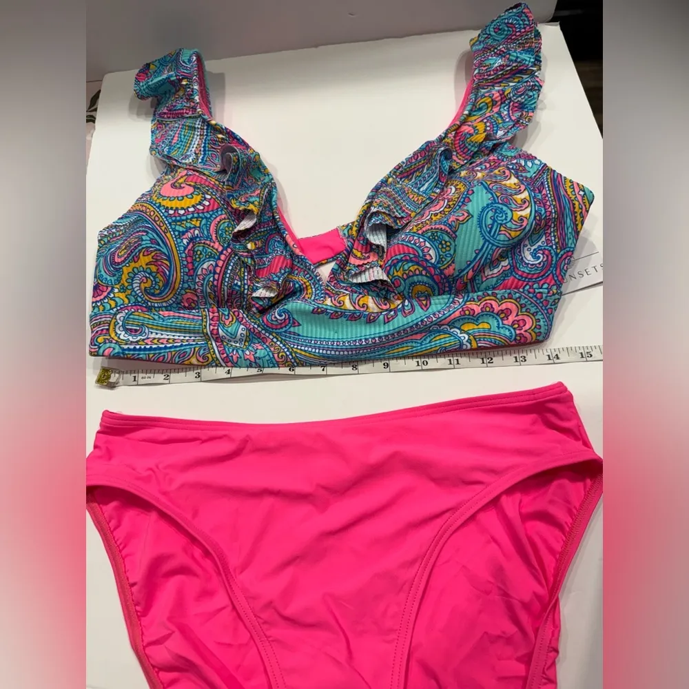 Sunsets Paisley Pop Bikini Set Willa Wireless Paipo 40 D 42 C NWT Blue Size XL - Image 5
