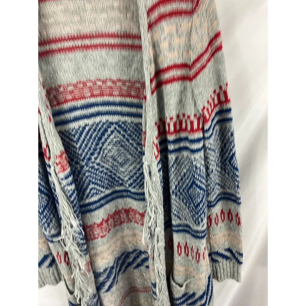 American Eagle Patterned Fringe Longline Knit Cardigan Size Medium - Image 3